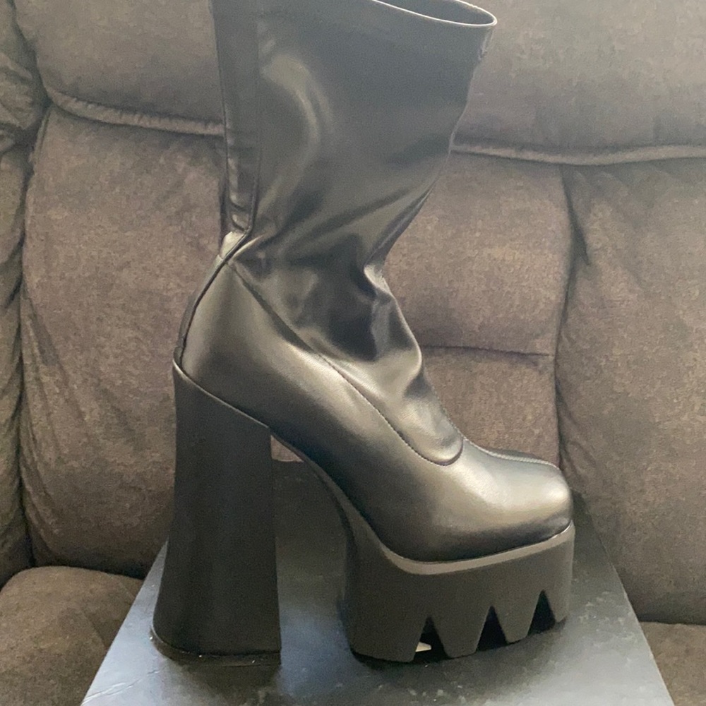 Troublemaker chunky platform stretch ankle boots